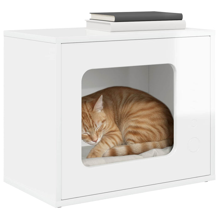 Casa pentru pisici Alb Lucios 51 x 30 x 42,5 cm Lemn compozit - WALTI WALTI