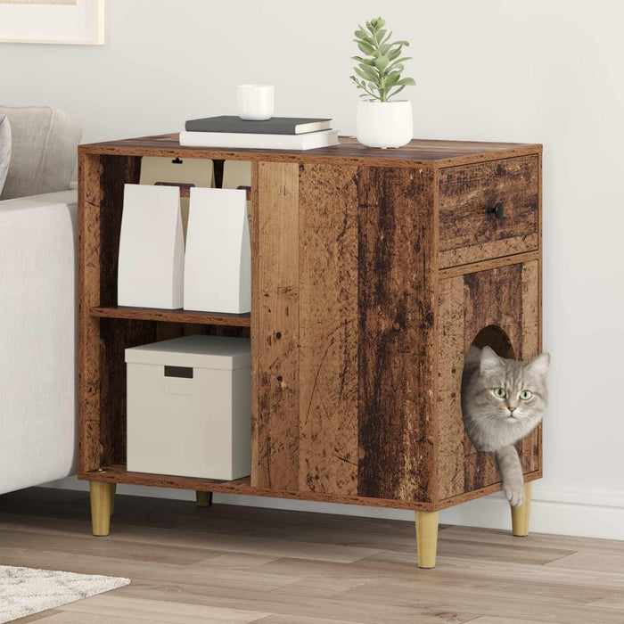Casa pentru pisici Lemn vechi 72 x 42.5 x 70 cm Lemn compozit - WALTI WALTI