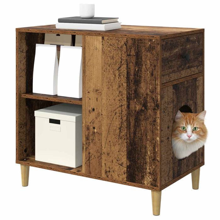 Casa pentru pisici Lemn vechi 72 x 42.5 x 70 cm Lemn compozit - WALTI WALTI