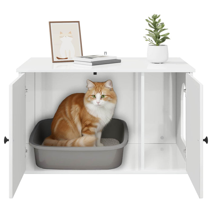 Casa pentru pisici Alb Lucios 85 x 55 x 50 cm Lemn compozit - WALTI WALTI