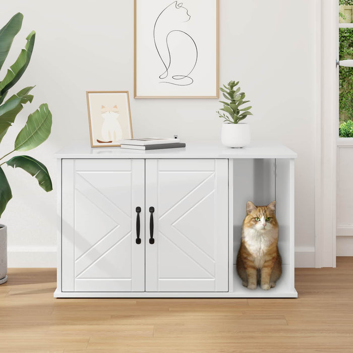 Casa pentru pisici Alb Lucios 85 x 55 x 50 cm Lemn compozit - WALTI WALTI