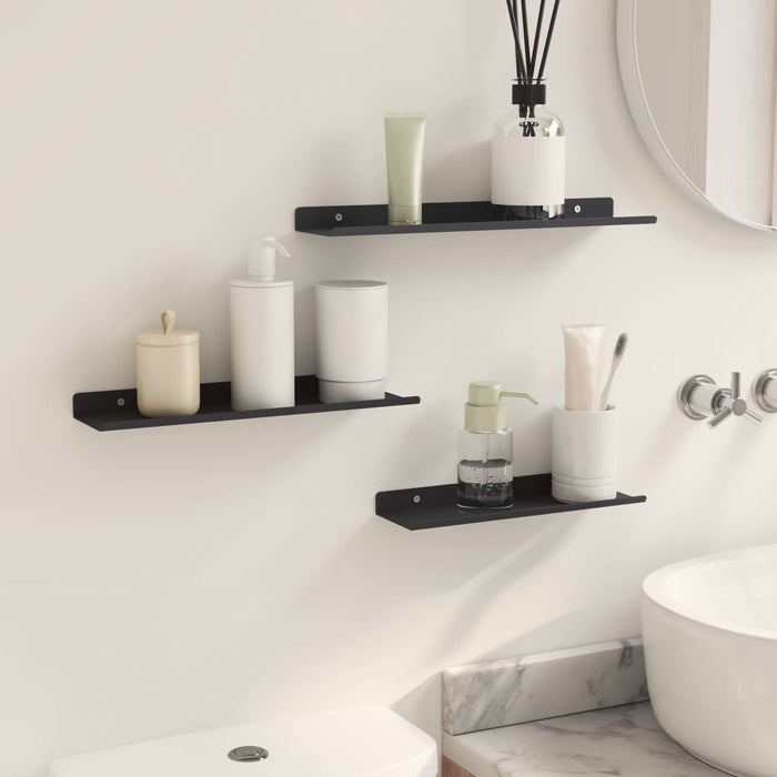 Raft de perete cu raft Pe perete 3 pcs Negru 80 x 9 x 2.5 cm - WALTI WALTI