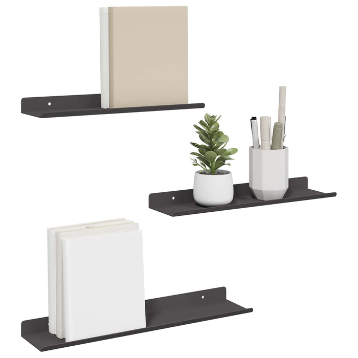 Raft de perete cu raft Pe perete 3 pcs Negru 80 x 9 x 2.5 cm - WALTI WALTI