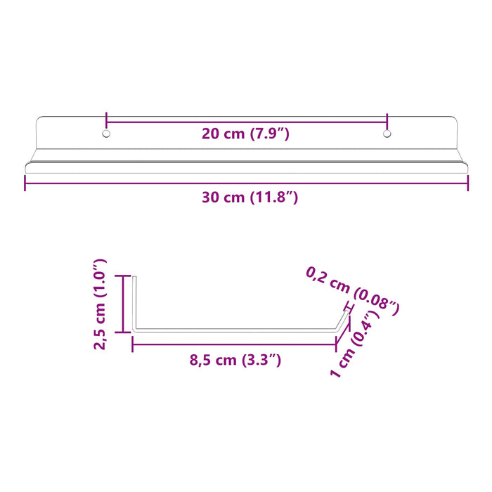Raft de perete cu raft Pe perete 4 pcs Antracit 30 x 9 x 2,5 cm - WALTI WALTI