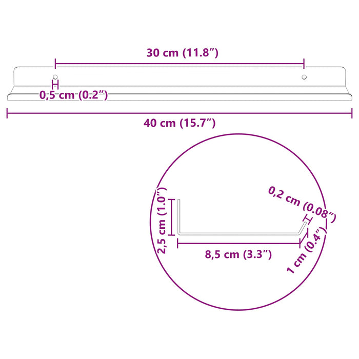 Raft de perete cu raft Pe perete 2 pcs Antracit 40 x 9 x 2,5 cm - WALTI WALTI