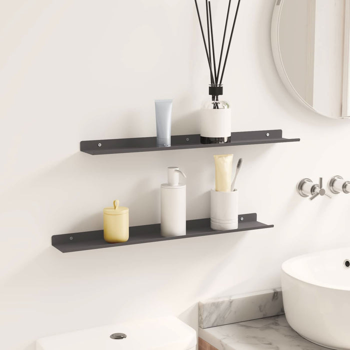 Raft de perete cu raft Pe perete 2 pcs Negru 80 x 9 x 2.5 cm - WALTI WALTI