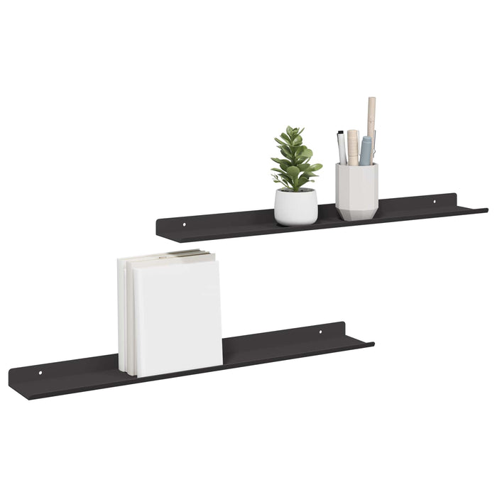 Raft de perete cu raft Pe perete 2 pcs Negru 80 x 9 x 2.5 cm - WALTI WALTI