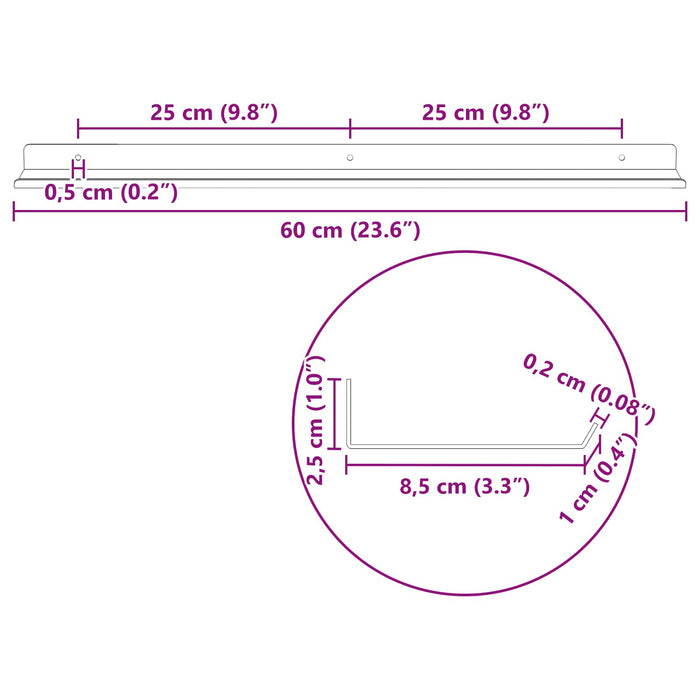 Raft de perete cu raft Pe perete 4 pcs Roz 60 x 9 x 2,5 cm - WALTI WALTI