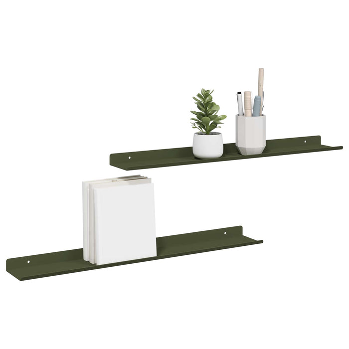 Raft de perete cu raft 2 pcs Verde măsliniu 60 x 9 x 2,5 cm - WALTI WALTI