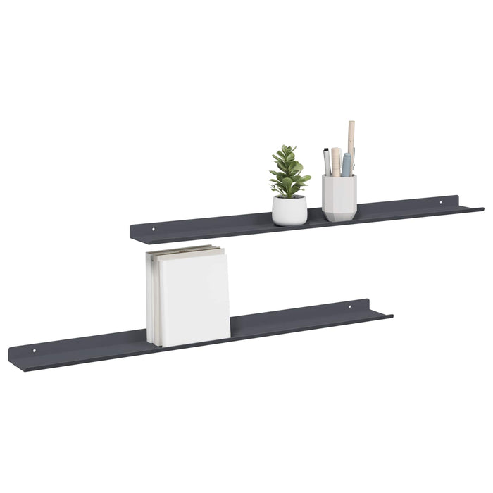 Raft de perete cu raft Pe perete 2 pcs Antracit 80 x 9 x 2,5 cm - WALTI WALTI