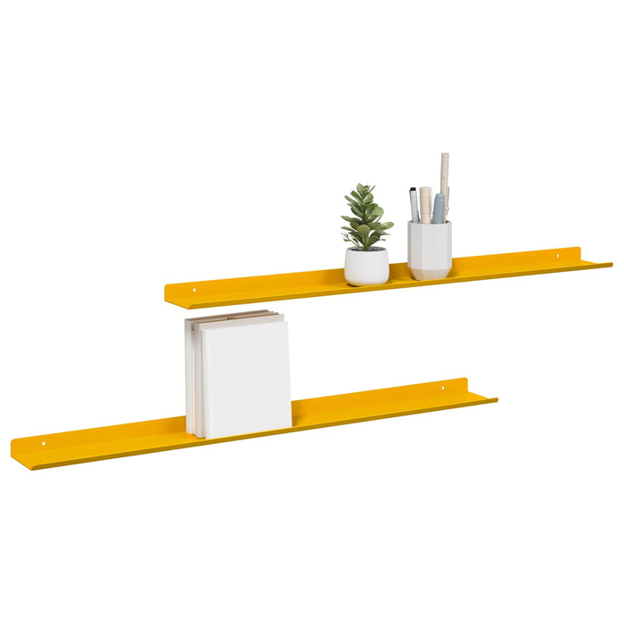 Raft de perete cu raft 2 pcs Galben muștar 80 x 9 x 2,5 cm - WALTI WALTI
