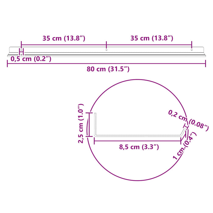 Raft de perete cu raft Pe perete 4 pcs Alb 80 x 9 x 2,5 cm - WALTI WALTI