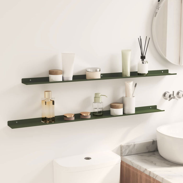 Raft de perete cu raft 2 pcs Verde măsliniu 100 x 9 x 2,5 cm - WALTI WALTI