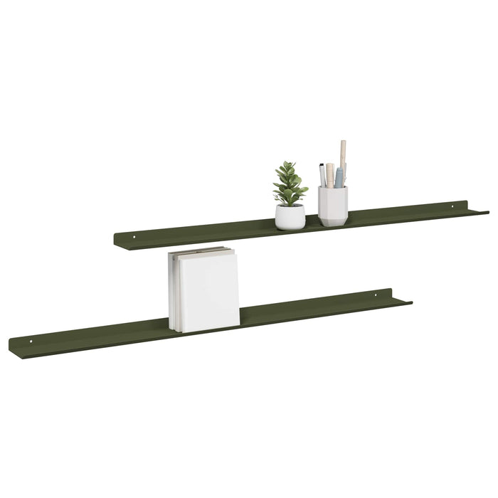 Raft de perete cu raft 2 pcs Verde măsliniu 100 x 9 x 2,5 cm - WALTI WALTI