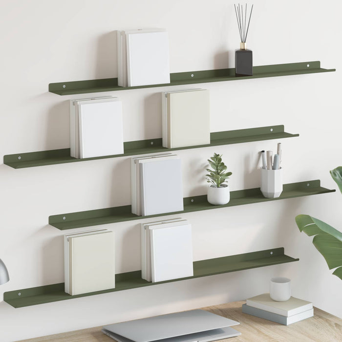 Raft de perete cu raft 4 pcs Verde măsliniu 100 x 9 x 2,5 cm - WALTI WALTI