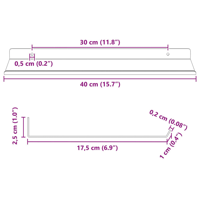 Raft de perete cu raft Pe perete 2 pcs Roz 40 x 18 x 2,5 cm - WALTI WALTI