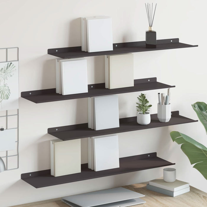 Raft de perete cu raft Pe perete 4 pcs Negru 80 x 18 x 2,5 cm - WALTI WALTI