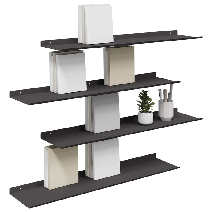 Raft de perete cu raft Pe perete 4 pcs Negru 80 x 18 x 2,5 cm - WALTI WALTI