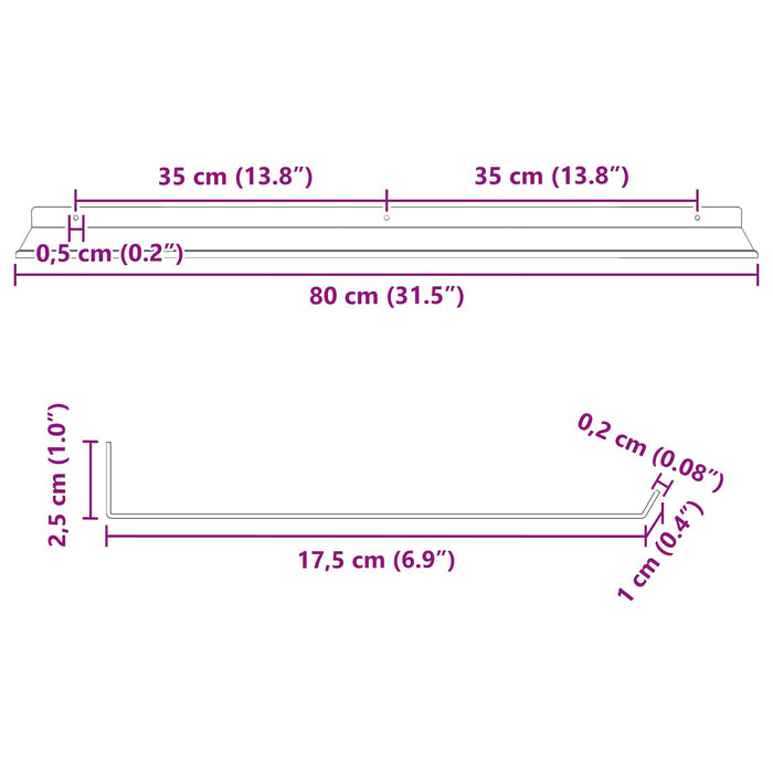 Raft de perete cu raft Pe perete 4 pcs Negru 80 x 18 x 2,5 cm - WALTI WALTI