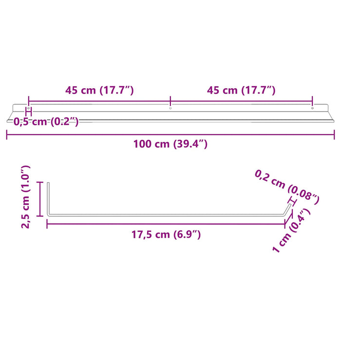 Raft de perete cu raft Pe perete 4 pcs Roz 100 x 18 x 2,5 cm - WALTI WALTI