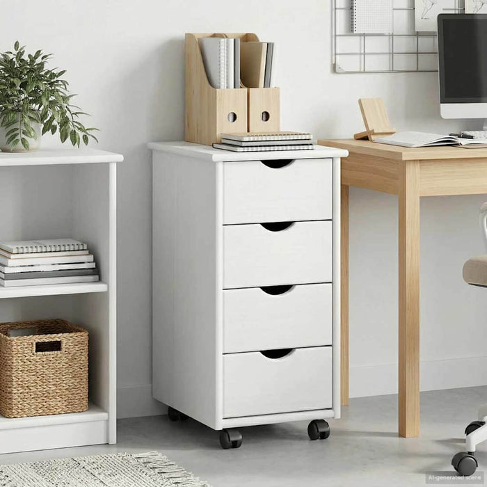 Cabinet mobil cu roata Alb 34 x 39 x 65,5 cm Lemn de pin masiv - WALTI WALTI