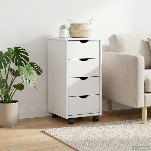 Cabinet mobil cu roata Alb 34 x 39 x 65,5 cm Lemn de pin masiv - WALTI WALTI