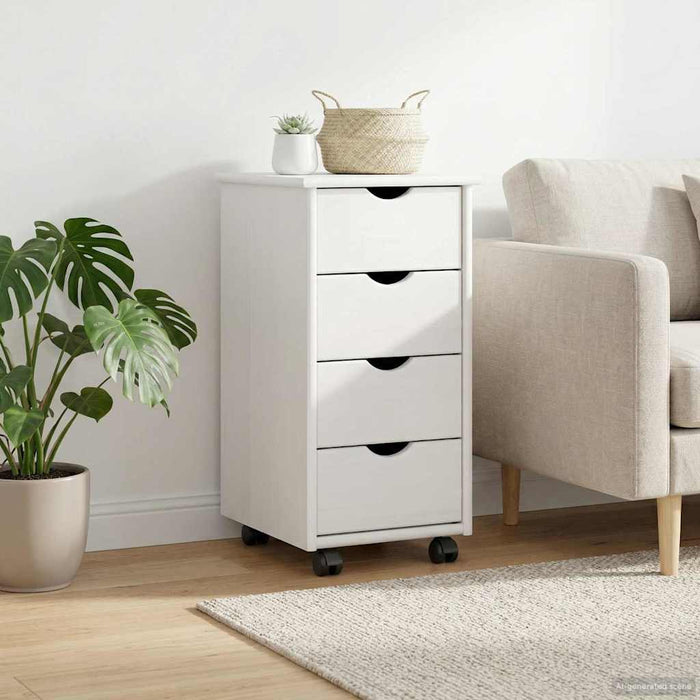 Cabinet mobil cu roata Alb 34 x 39 x 65,5 cm Lemn de pin masiv - WALTI WALTI