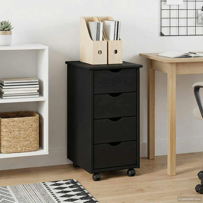 Cabinet mobil Negru 34 x 39 x 65,5 cm Lemn de pin masiv - WALTI WALTI