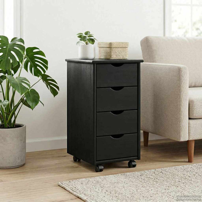 Cabinet mobil Negru 34 x 39 x 65,5 cm Lemn de pin masiv - WALTI WALTI