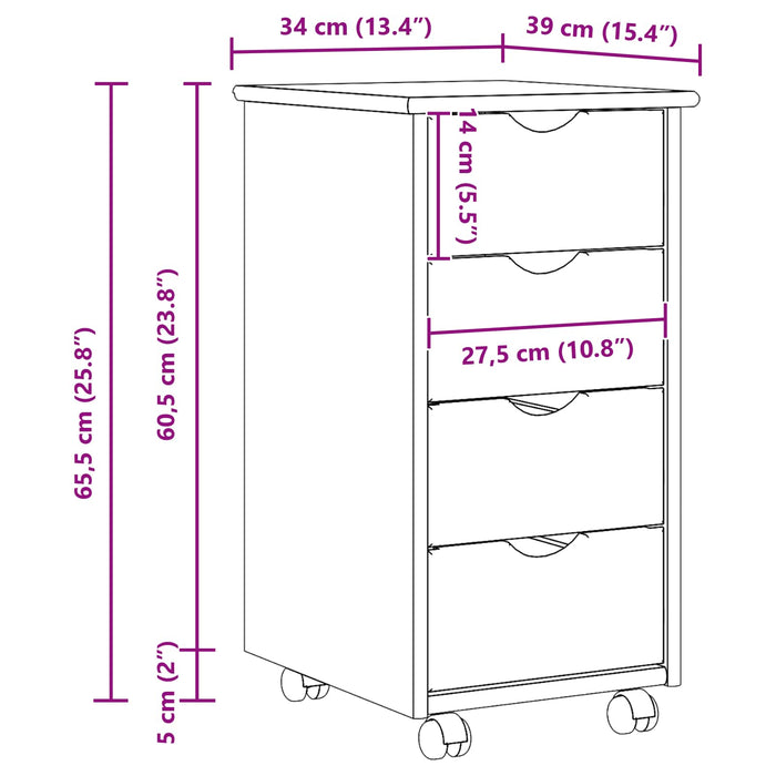 Cabinet mobil Negru 34 x 39 x 65,5 cm Lemn de pin masiv - WALTI WALTI