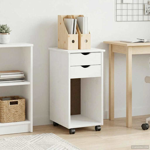 Cabinet mobil cu roata Alb 34 x 39 x 65,5 cm Lemn masiv de pin - WALTI WALTI
