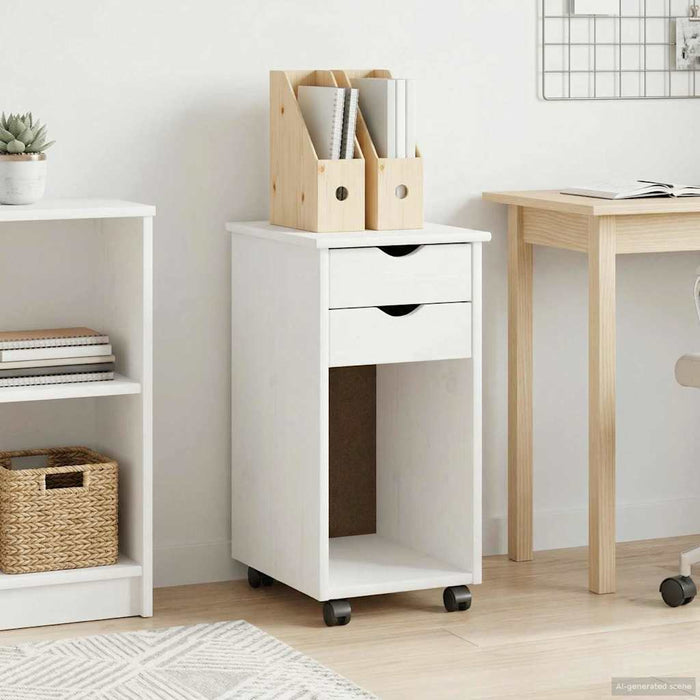 Cabinet mobil cu roata Alb 34 x 39 x 65,5 cm Lemn masiv de pin - WALTI WALTI