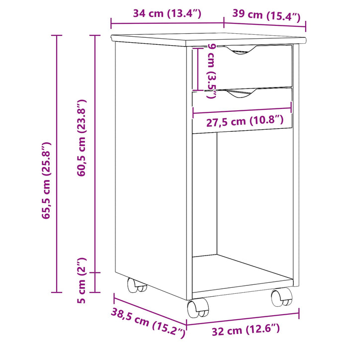 Cabinet mobil Negru 34 x 39 x 65,5 cm Lemn masiv de pin - WALTI WALTI