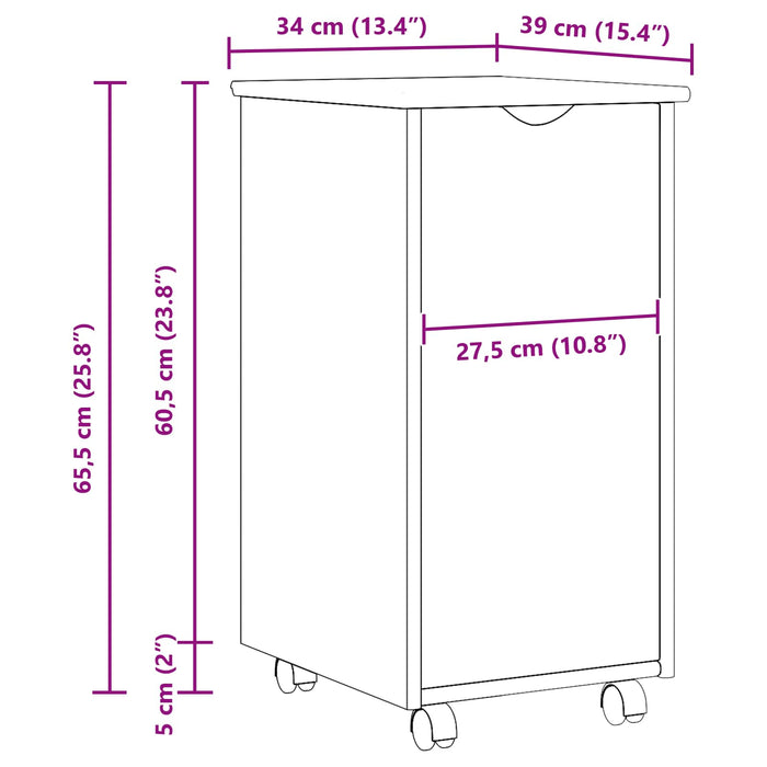 Cabinet mobil Maro miere 34 x 39 x 65,5 cm Lemn de pin masiv - WALTI WALTI