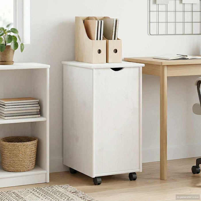 Cabinet mobil cu roata Alb 34 x 39 x 65,5 cm Lemn de pin masiv - WALTI WALTI