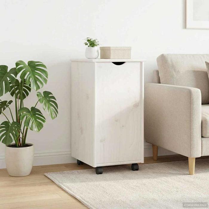 Cabinet mobil cu roata Alb 34 x 39 x 65,5 cm Lemn de pin masiv - WALTI WALTI