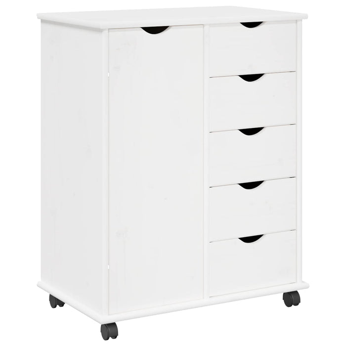 Cabinet mobil cu roata Alb 63,5 x 39 x 79 cm Lemn de pin masiv - WALTI WALTI