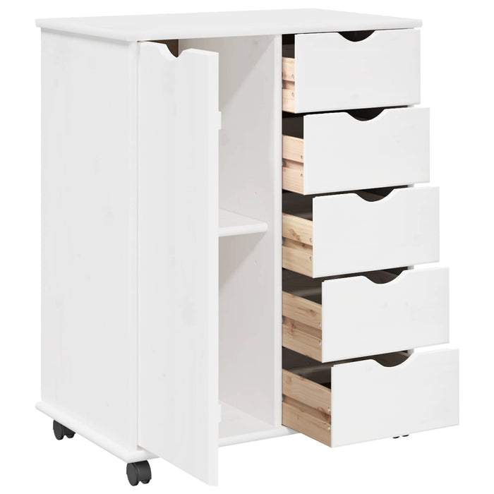 Cabinet mobil cu roata Alb 63,5 x 39 x 79 cm Lemn de pin masiv - WALTI WALTI