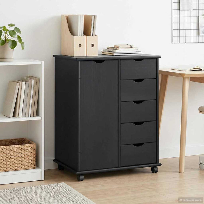 Cabinet mobil cu roata Gri 63,5 x 39 x 79 cm Lemn de pin masiv - WALTI WALTI