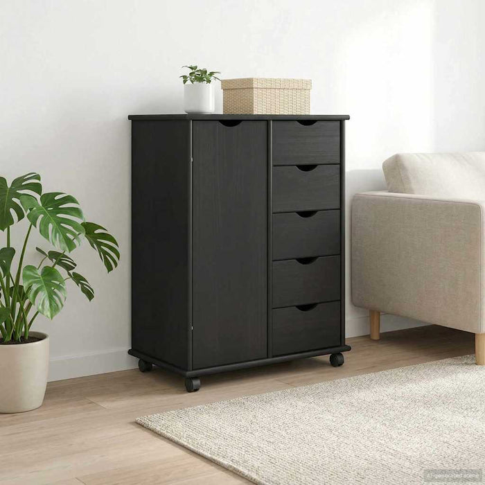 Cabinet mobil cu roata Gri 63,5 x 39 x 79 cm Lemn de pin masiv - WALTI WALTI