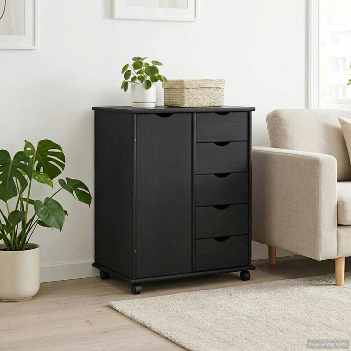 Cabinet mobil Negru 63,5 x 39 x 79 cm Lemn de pin masiv - WALTI WALTI