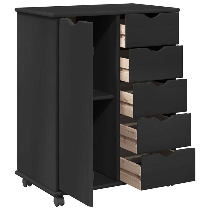 Cabinet mobil Negru 63,5 x 39 x 79 cm Lemn de pin masiv - WALTI WALTI