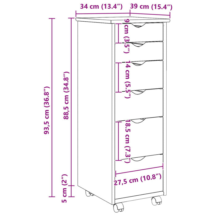 Cabinet mobil Maro miere 34 x 39 x 93,5 cm Lemn de pin masiv - WALTI WALTI