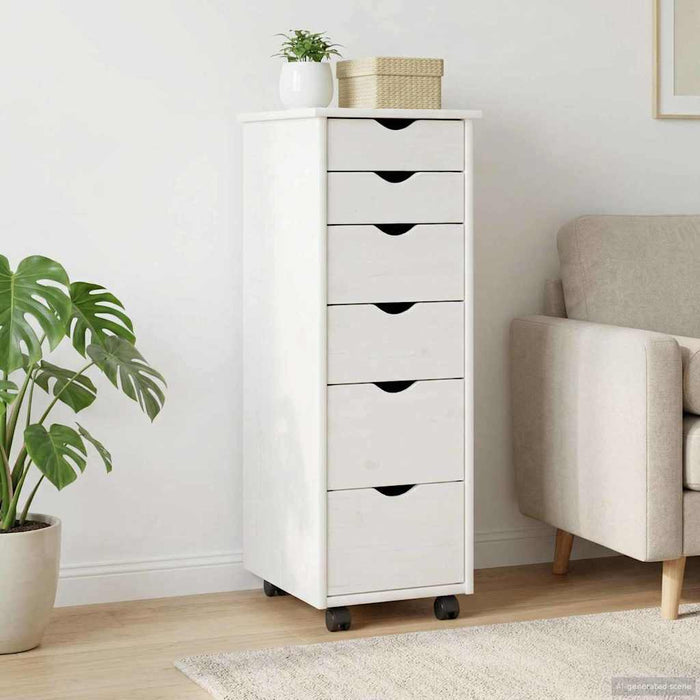 Cabinet mobil cu roata Alb 34 x 39 x 93,5 cm Lemn de pin masiv - WALTI WALTI