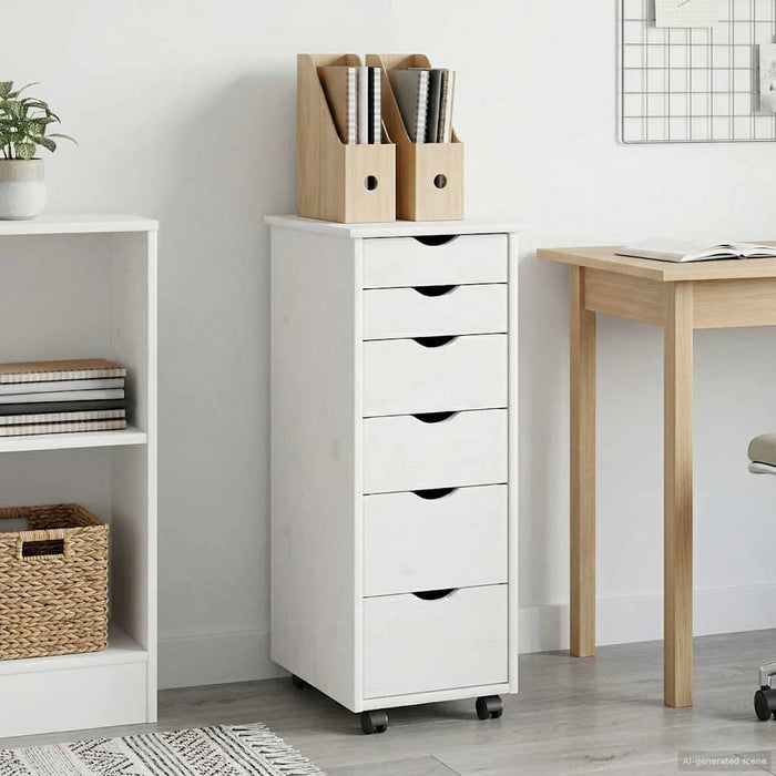 Cabinet mobil cu roata Alb 34 x 39 x 93,5 cm Lemn de pin masiv - WALTI WALTI