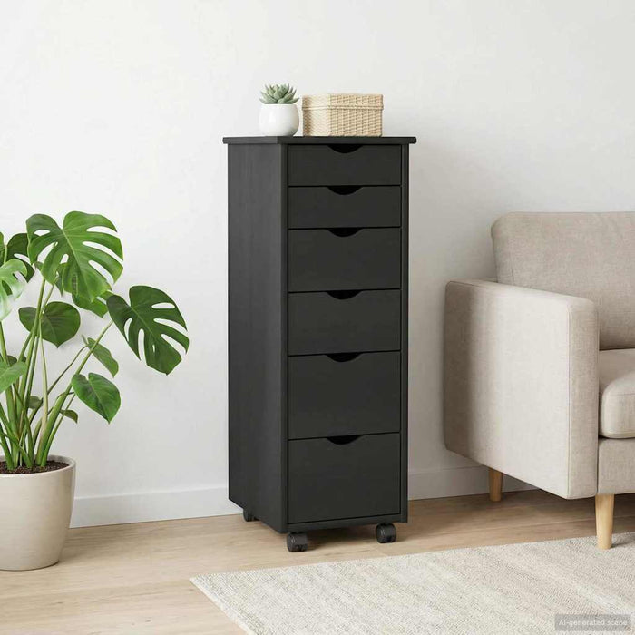 Cabinet mobil Negru 34 x 39 x 93,5 cm Lemn de pin masiv - WALTI WALTI