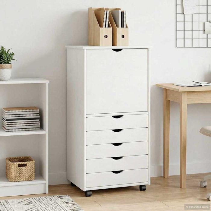Cabinet mobil cu roata Alb 53 x 39 x 103 cm Lemn de pin masiv - WALTI WALTI