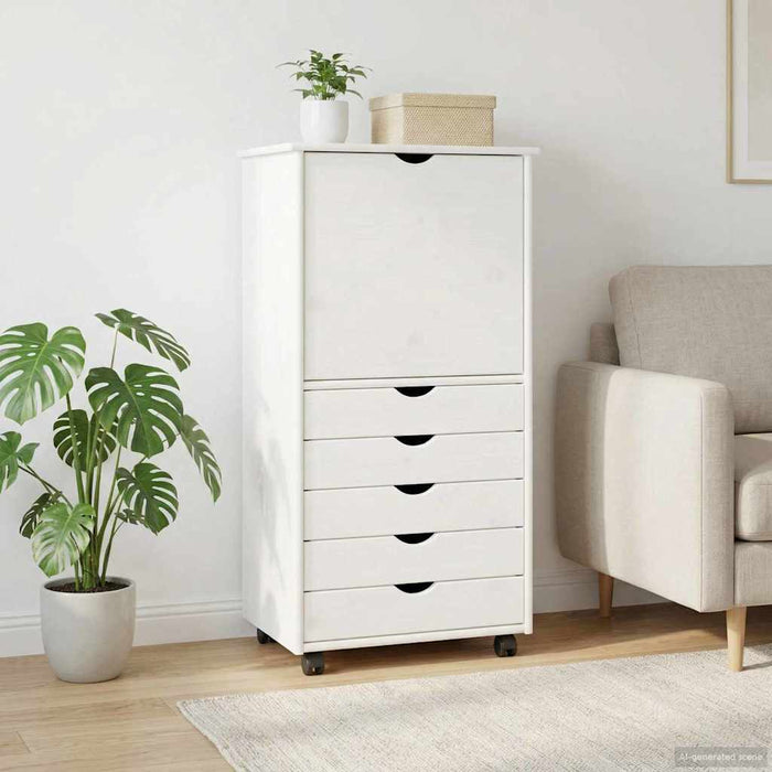 Cabinet mobil cu roata Alb 53 x 39 x 103 cm Lemn de pin masiv - WALTI WALTI