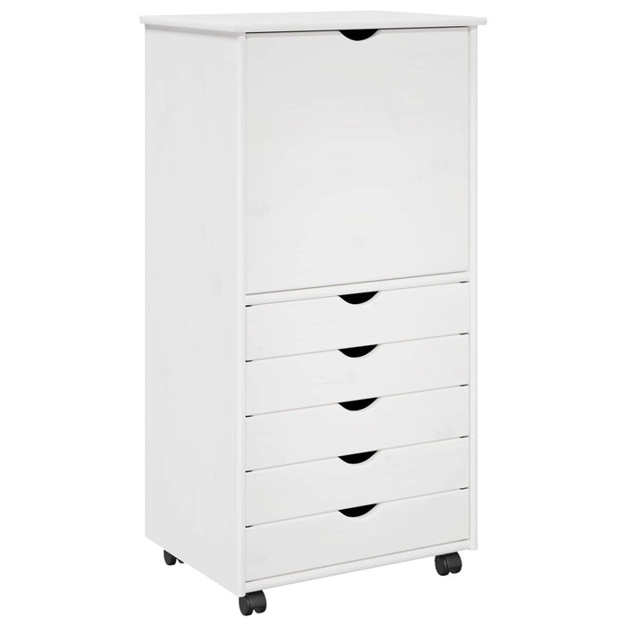 Cabinet mobil cu roata Alb 53 x 39 x 103 cm Lemn de pin masiv - WALTI WALTI