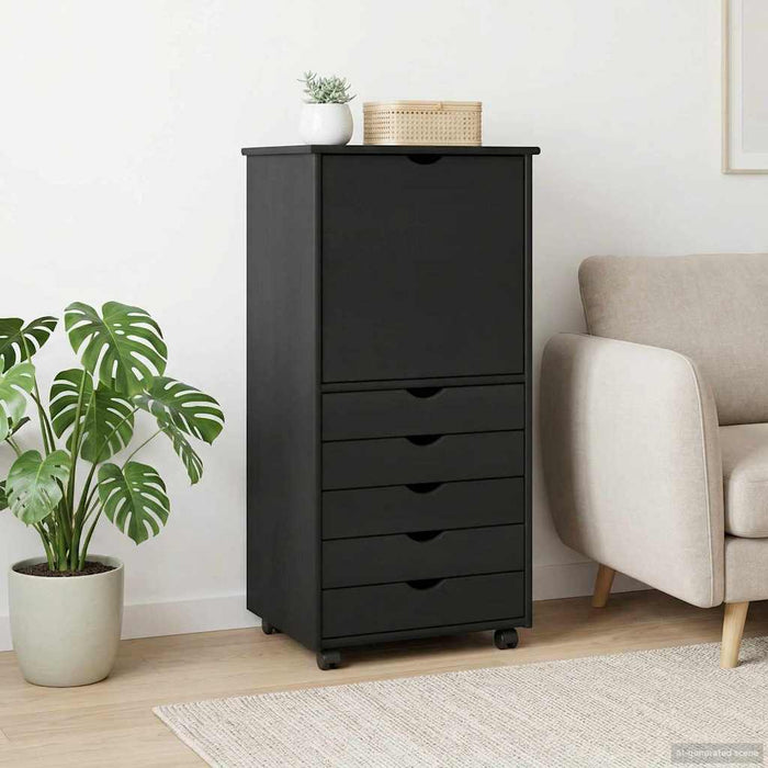 Cabinet mobil cu roata Gri 53 x 39 x 103 cm Lemn de pin masiv - WALTI WALTI
